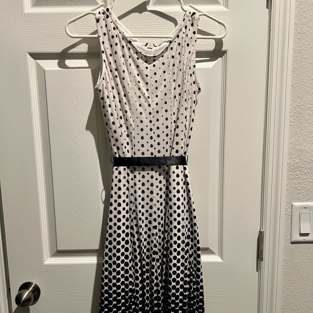 White and blue polka dot dress